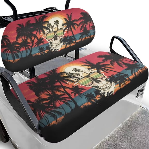 chaqlin Non-Slip Golf Cart Seat Covers, Universal Fit for Club Car, EZGO, Yamaha, Hawaiian Skull Golf Cart Bench Cover and Backrest Cover Set for 2-Person Seats