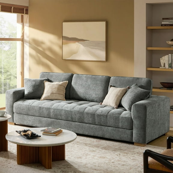 4-Seater Modern Sofa Hidden Low Legs Piano Key-striped Design Boucle Fabric for Living Room, Grey