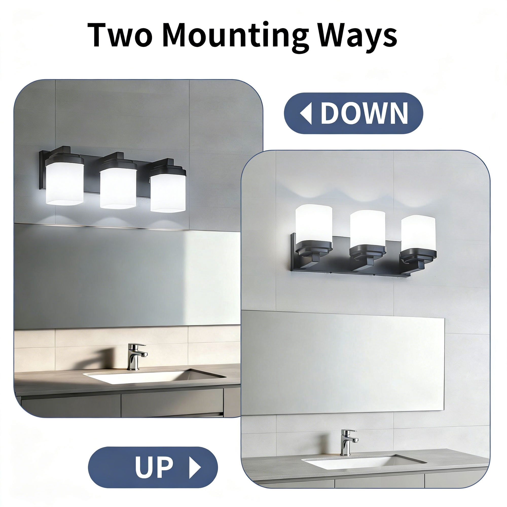 Bathroom Light Fixtures Over Mirror, 3-Light Modern Matte Black Vanity Lights with White Frosted Glass Shade, Bathroom Wall Lamp Sconces for Mirror Bedroom, Living Room Hallway Small Space