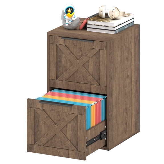 2 Drawer File Cabinet, Wood Filing Cabinets for Home Office, Small Under Desk Filing Cabinet, Modern Farmhouse File Cabinets for Letter/A4 Size, Brown