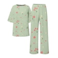thumbnail image 4 of VISALY Women Pajama Sets Soft Sleepwear Cotton Linen Loungewear Print Two Piece Pajama Set Loose Fit Half Sleeve Blouses Long Pants Ag L, 4 of 5