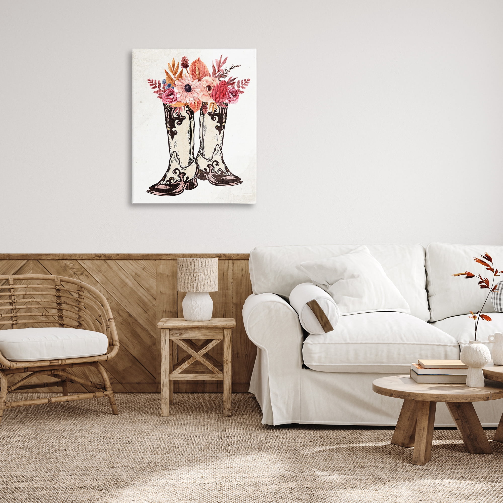 Stupell Industries Rodeo Boot Bouquet Botanical & Floral Painting Gallery Wrapped Canvas Art Print Wall Art, 30 x 40