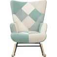 thumbnail image 5 of New Rocking Chair, Mid Century Fabric Rocker Chair with Wood Legs and Patchwork Linen for Livingroom Bedroom, 5 of 12
