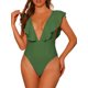 thumbnail image 1 of INSPIRE CHIC Traje de baño de una pieza con escote en V y volantes para mujer, monokini con control de abdomen, color verde militar, talla XS, 1 of 5