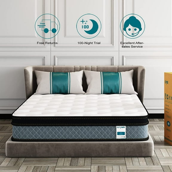 8" Queen Size Memory Foam Hybrid Mattress Crystli Pocket Innerspring Mattresses in a Box with Pressure Relief Edge Supportive 100-Night Trial 10-Year Support