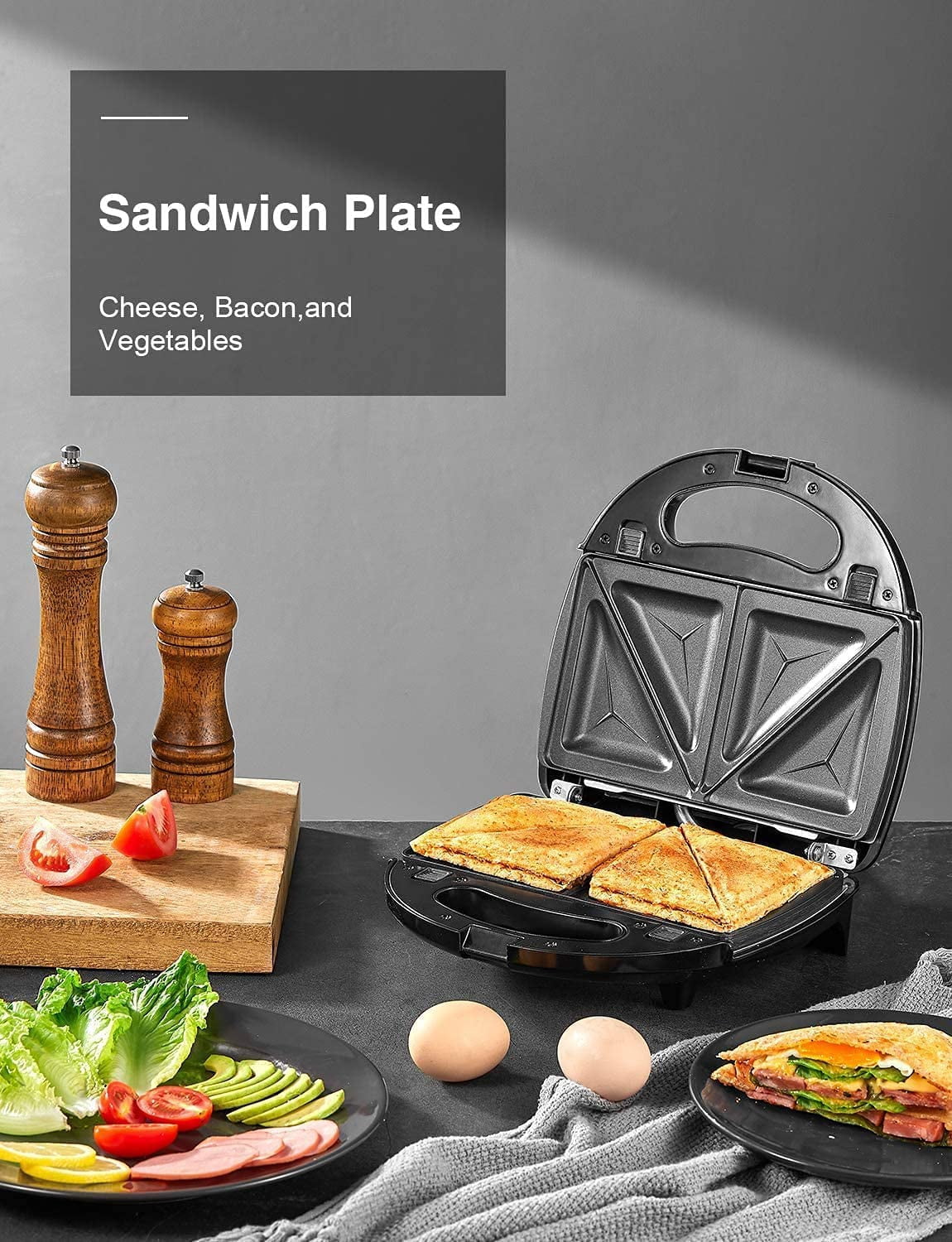 3-in-1 Waffle Maker,  Sandwich Maker, Panini Press with Removable Non-Stick Plates