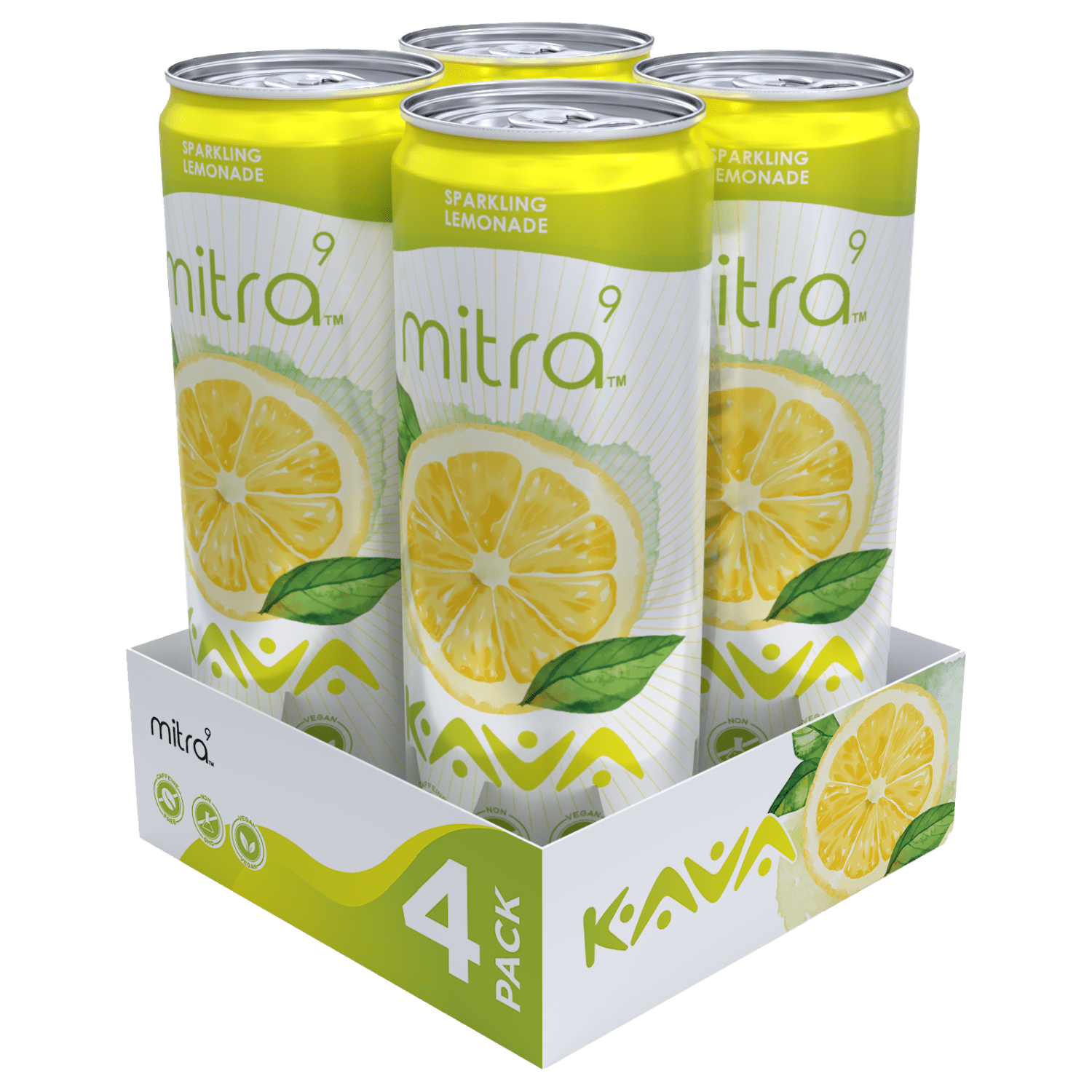 Mitra-9 Botanical Beverages - Plant Based Sparkling Drink with Kava Root Extract - Mood Enhancer - Promotes Natural Calm & Clarity (12 Fl. Oz) - Lemonade