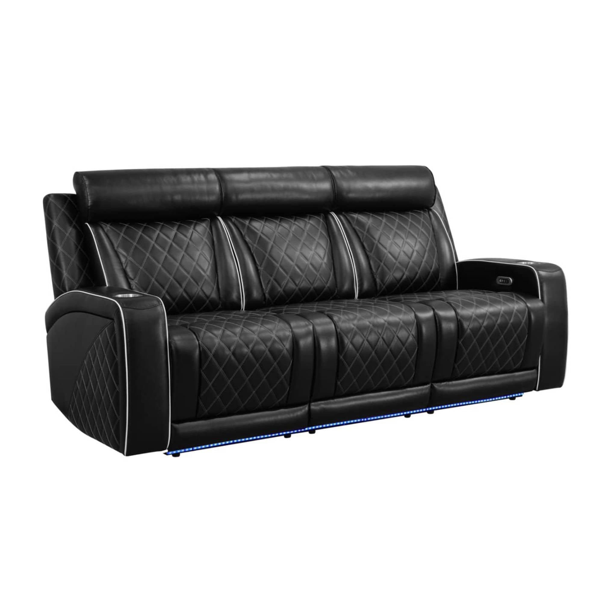 Electric Power Recliner Sofa Chair with USB Ports and Cup Holders, 3 Seater Leather Reline Couch Home Theater for Living Room, Black