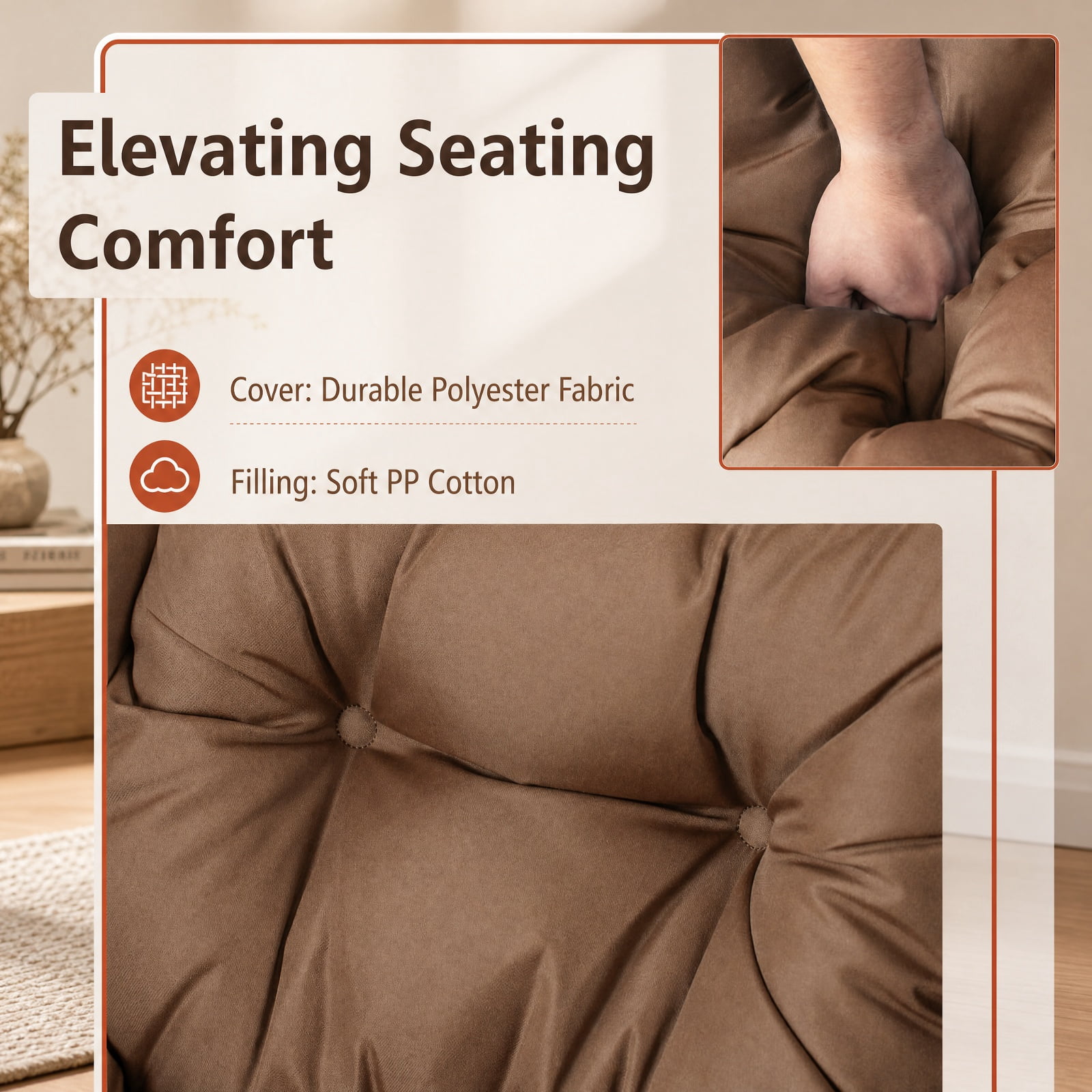 Furnibear Modern Accent Sofa Chair with Folding Footrest and Side Pocket for Living Room Bedroom and Balcony Reading Nook, Brown