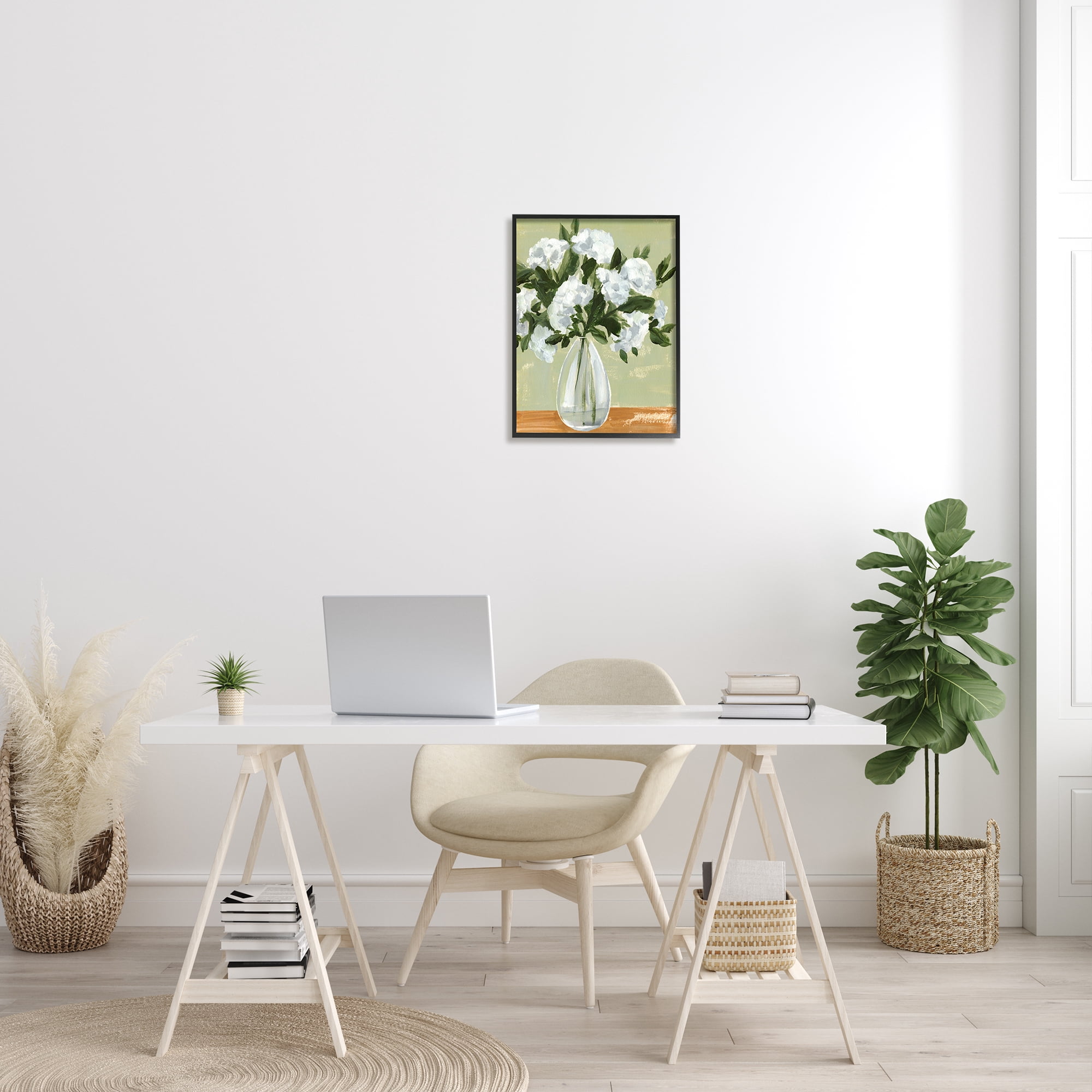 Stupell Industries Casual White Floral Arrangement Bouquet Still Life Painting Black Framed Art Print Wall Art, Design by Annie Warren