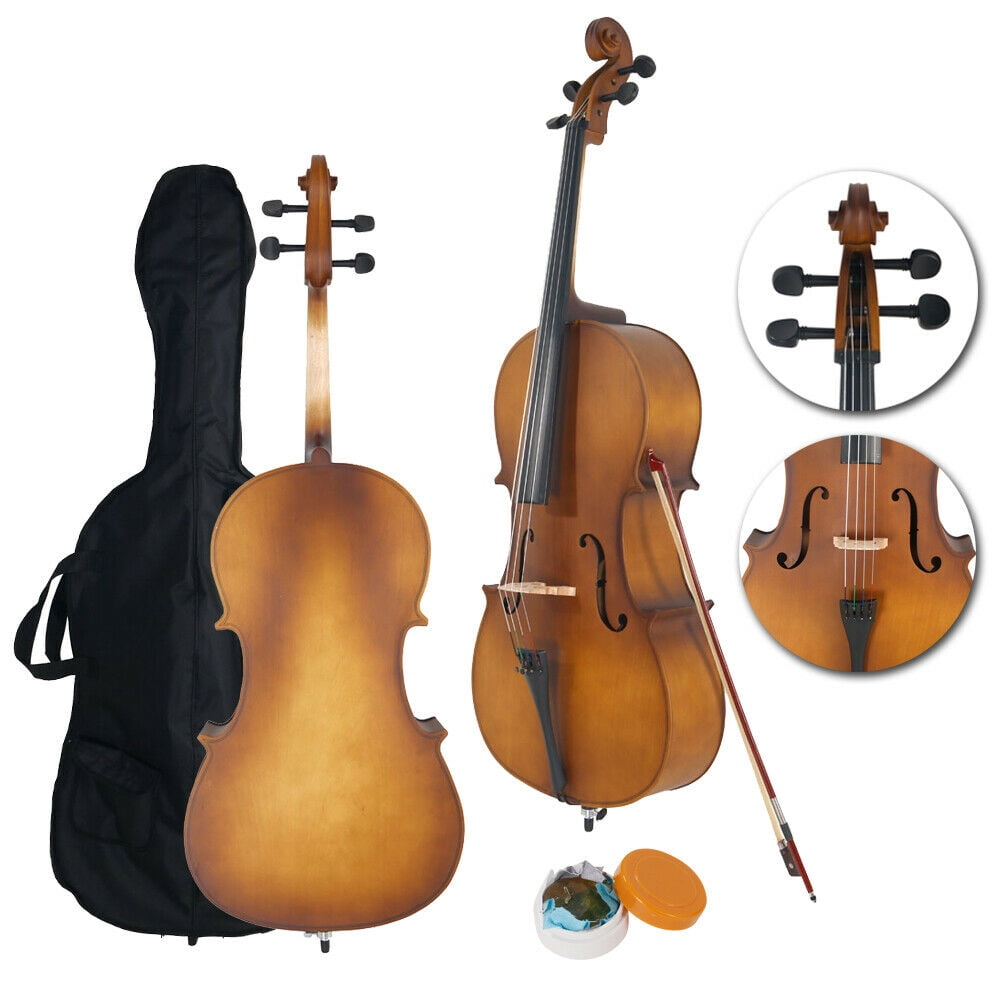 4/4 Full Size Matte Golden BassWood Cello Set with Bag+Bow+Bridge+Rosin