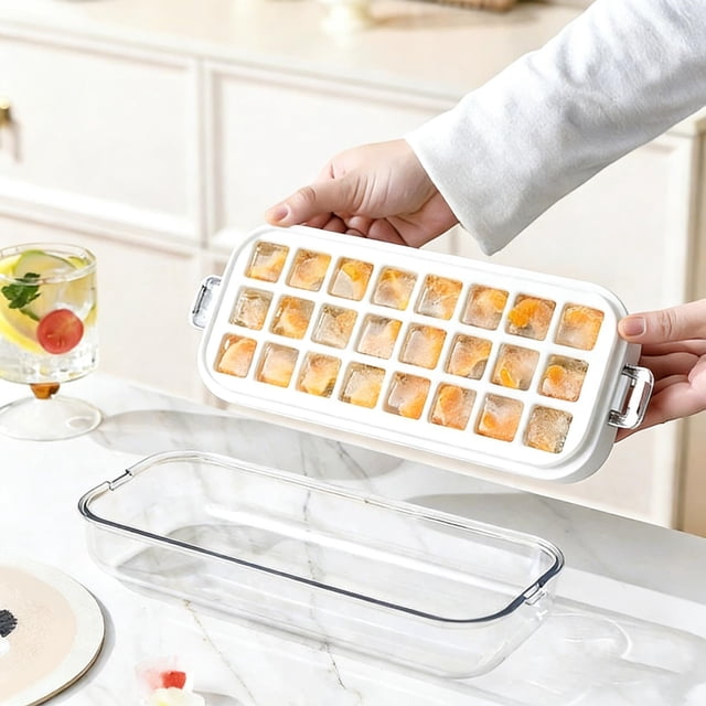 Ice Maker Tray with Storage Bin, One-Click Release Ice Mold, Portable Ice Box for Drinks, 1-Pack