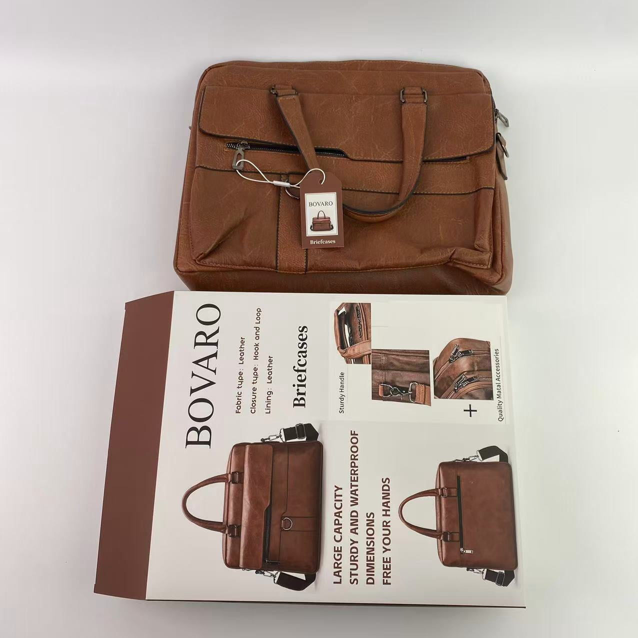 BOVARO Briefcases,Men's Business Travel Briefcase Leather Handmade Messenger Bags Laptop Bag
