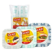 Glad Printed Disposable Paper Plates And Paper Cups Bundle | Includes Square Paper Plates And Printed Paper Cups With Victorian Design | Heavy Duty Disposable Printed Plates And Cups