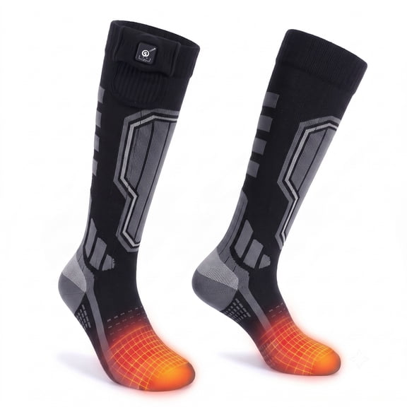 SNOW DEER Heated Ski Socks for Men Women, 7.4V Rechargeable Electric Thermal Socks with 55℃ Auto Overheat Protection, 16H Long Lasting Warmth, 3 Temperature Settings, for Skiing Snowboarding Winter