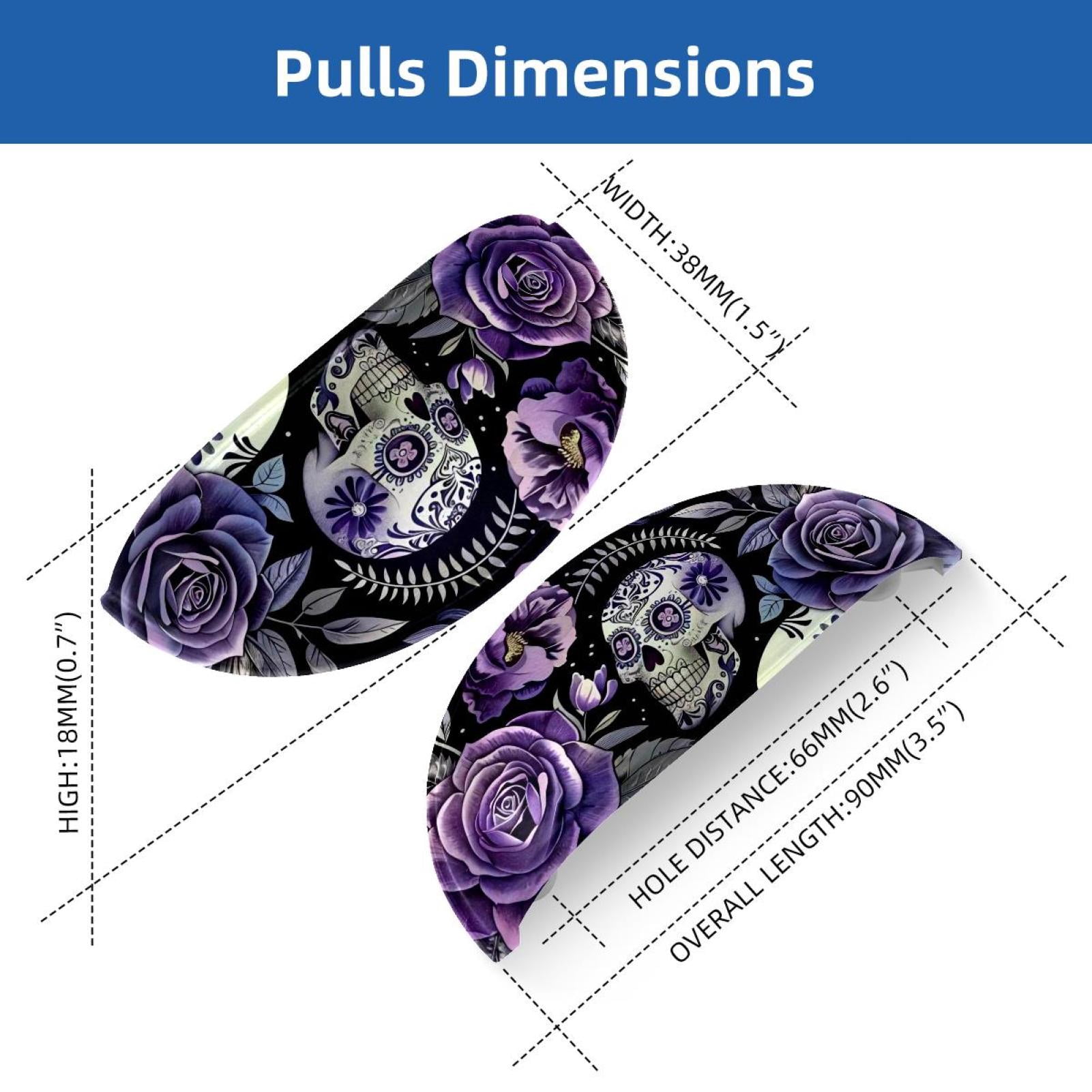 PhooArto 6 Pcs Cup Drawer Pulls, Purple Rose Skull Pattern Shell Shape Handles Cabinet Knobs for Dresser Cupboard Closet Wardrobe with Screws