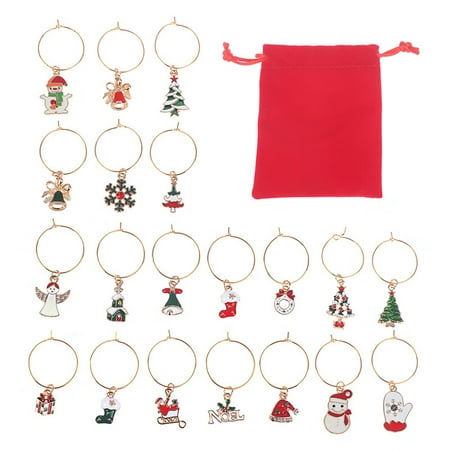

Mmucco 20Pcs/Pack Christmas Wine Glass Markers Holiday Drink Marker Charms For Wine Glasses