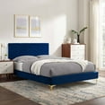 thumbnail image 2 of Platform Bed Frame, Tufted, Full, Blue Navy, Velvet, Mid Century Bedroom, Modern Contemporary Boutique HB35587, 2 of 8