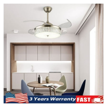 

WANCQ 42 Crystal Chandelier LED Ceiling Fan Light 4 Blades Retractable Lamp w/