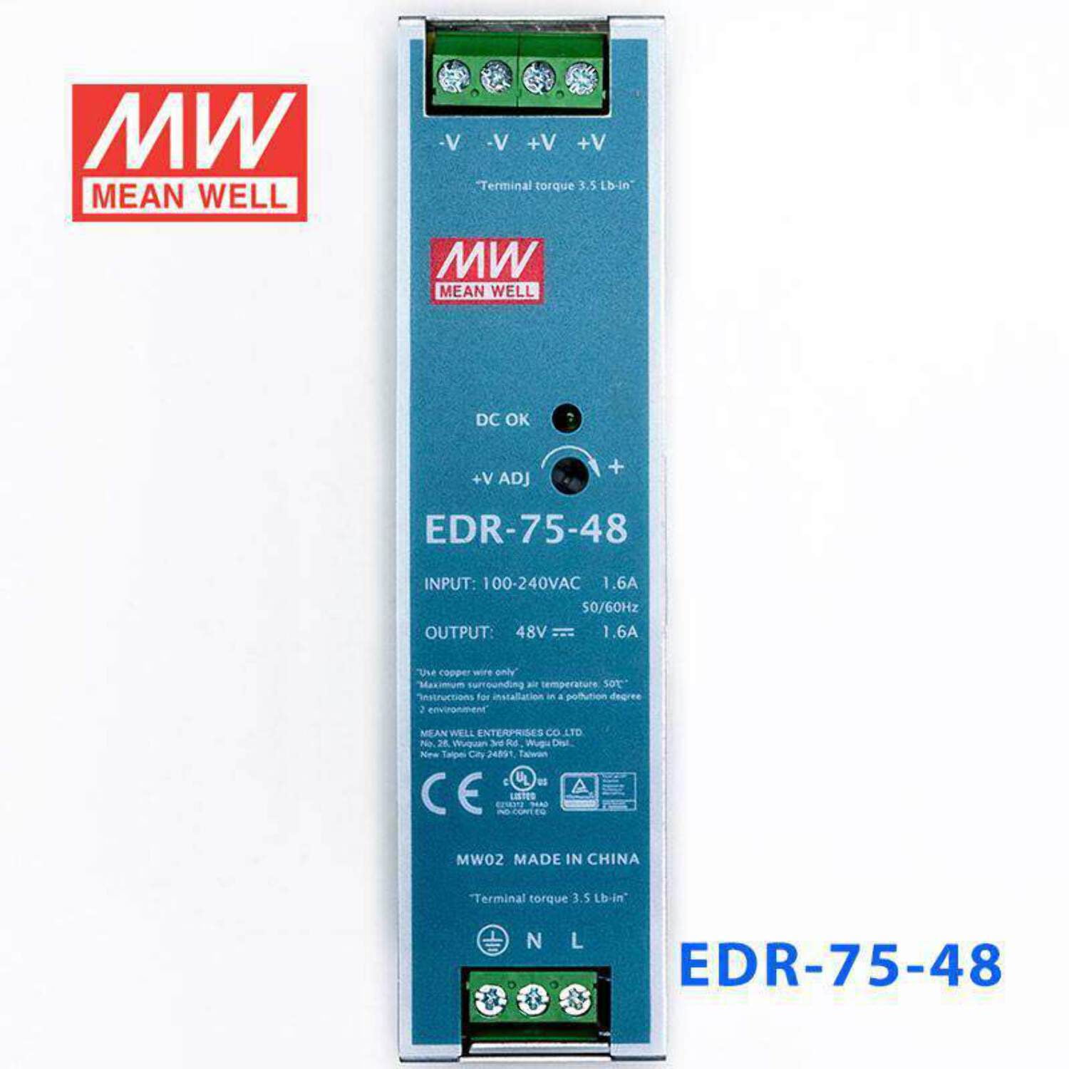 Mean Well EDR-75-48 Single Output Industrial Power Supply 75W 48V - DIN Rail