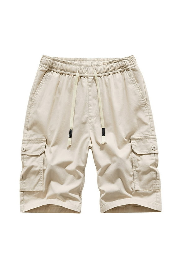Mens Pure Color Outdoor Bermuda Shorts with Pockets Beach Casual Cargo Shorts