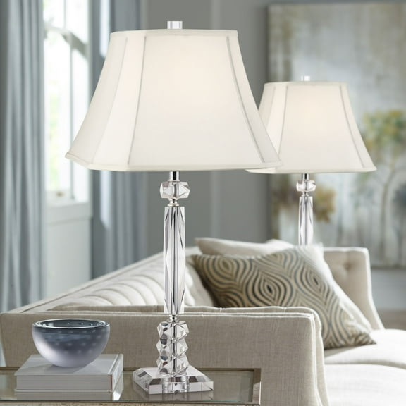 Vienna Full Spectrum Traditional Table Lamps 25 1/2" High Set of 2 Crystal Cut Column Geneva White Square Shade for Bedroom Living Room Bedside Office