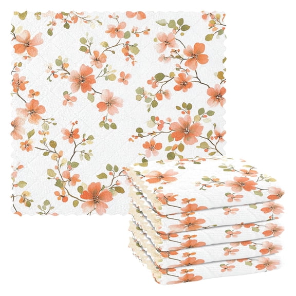 Yayeee 6 Pack Kitchen Dishcloths for Washing Dishes Soft Absorbent Microfiber Towels, Orange Floral Blooms
