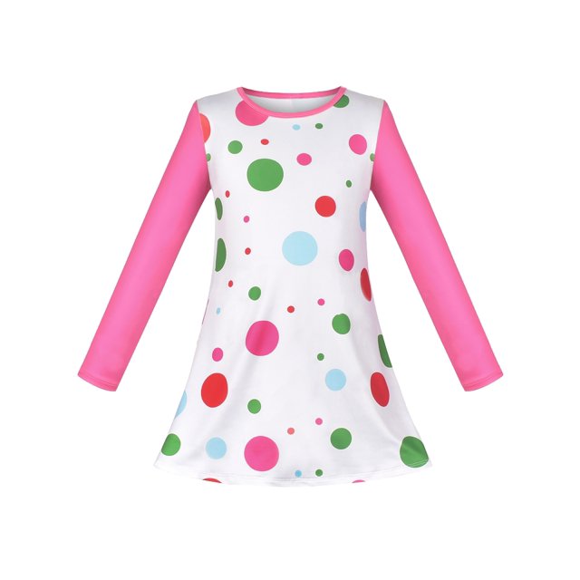 Robe Fille T-shirt Coloré Rose Bulle Manches Longues 7 Ans