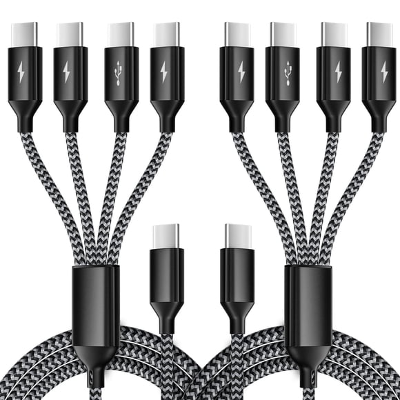 Cable de carga múltiple USB C Splitter, paquete de 2 unidades, 4 en 1, 5 pies
