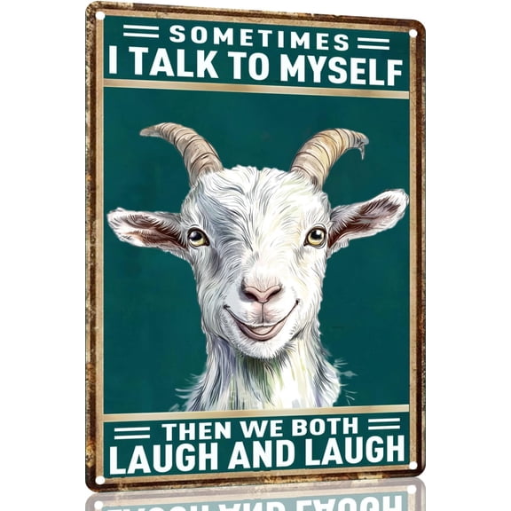 Retro Goat Metal Tin Sign Funny Wall Art Decor, Sometimes I Talk to Myself, 12 x 8 Inch Vintage Metal Poster for Home or Bar