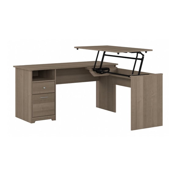 Cabot 60W 3 Position L Shaped Sit Stand Desk in Ash Gray - Engineered Wood