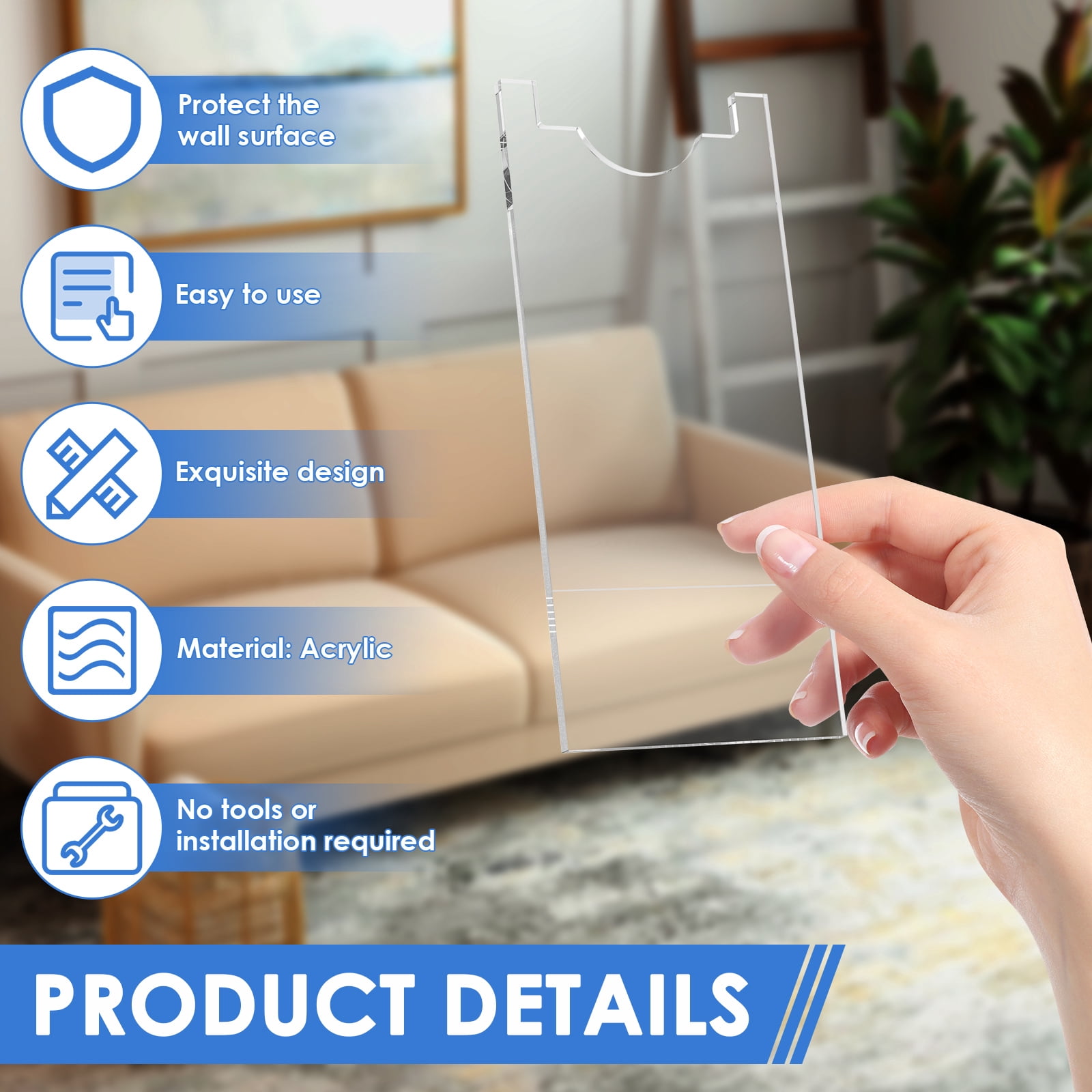 4Pcs Couch Wall Spacer Acrylic Transparent Anti Slip Couch and Bed Stopper Home Security Accessory Reduce Fire Risk from Heater Keep Space for Outlet