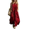 thumbnail image 2 of Guieoi Summer Dresses for Women under $10 Plus Size Flowy Solid-Color V-Neck Sleeveless Dress with Pockets Red XXL, 2 of 6