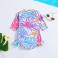 thumbnail image 3 of Xmarks Toddler Girl One Piece Swimsuit 3/4 Sleeve Zipper Rash Guard Sun Protection Rashguard Swimwear Cute Print Bathing Suit Beahwear for Little Girls, 1-6Y, 3 of 6