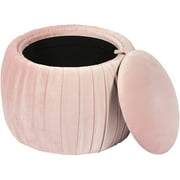 PINPLUS 19.7" Round Pouf Ottoman with Storage,Velvet pouffe  Toy Chest , Large Floor Footrest Stool Pink