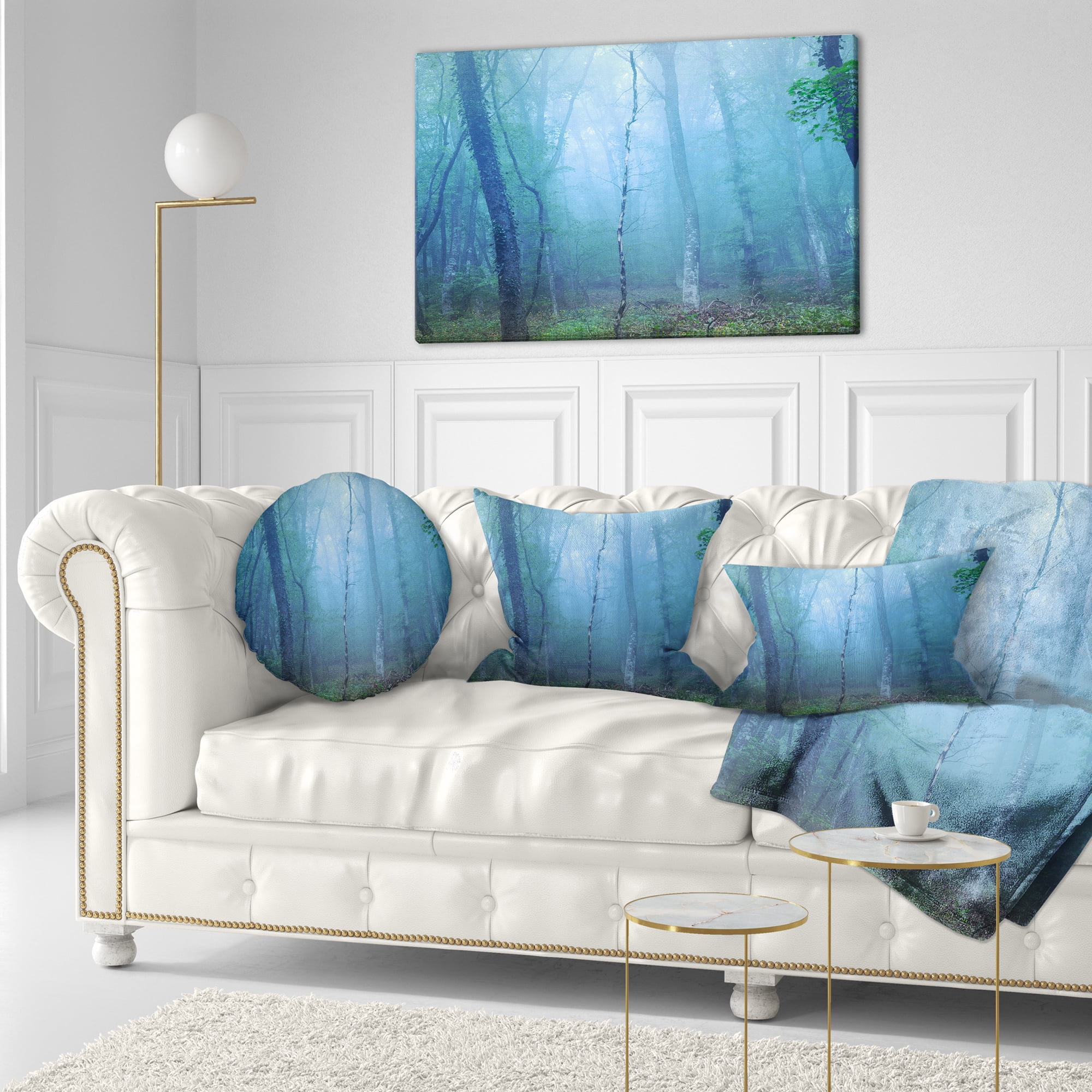 Designart Dark Foggy Forest Trees - Landscape Photography Throw Pillow - 12x20