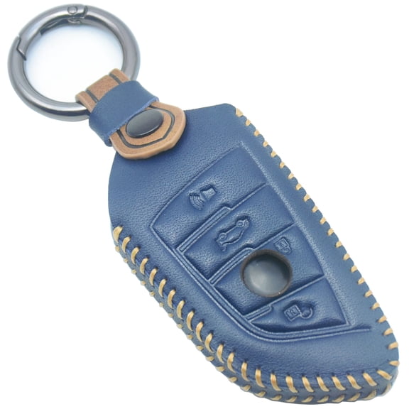 YUBOMT for BMW Key Fob Cover,Genuine Leather Key Case for BMW 3 4 5 7 X3 X4 X5 X6 X7,Blue