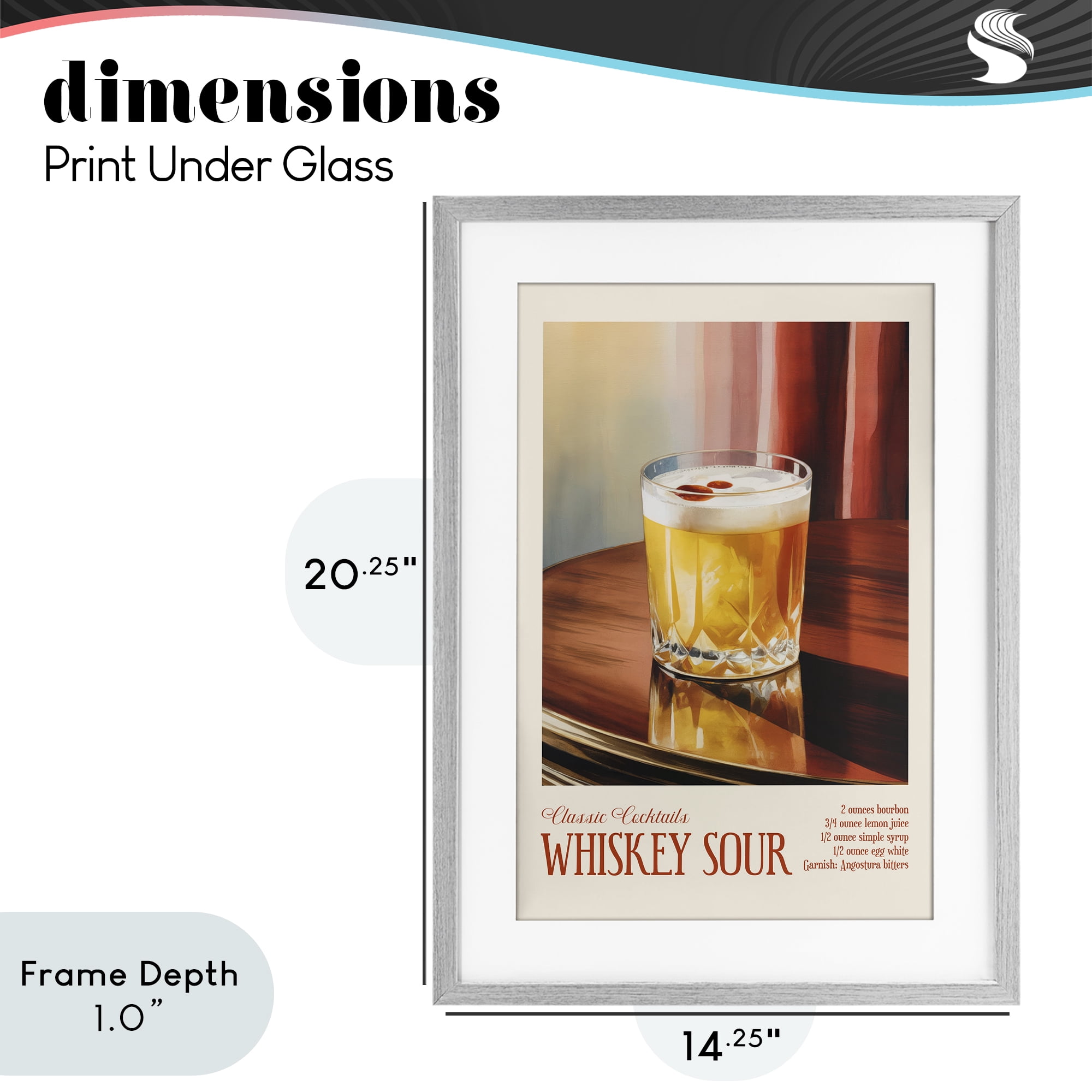 Stupell Industries Whiskey Sour on Table Gray Framed Print Under Glass, design by Andreas Magnusson