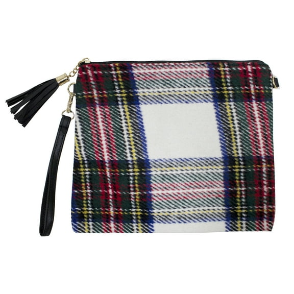 StylesILove Women Stylish Crossbody Clutch Pouch Cosmetic Bag Card Holder Multi-use Bag with Adjustable Shoulder Strap and Wrist Strap (White Tartan)