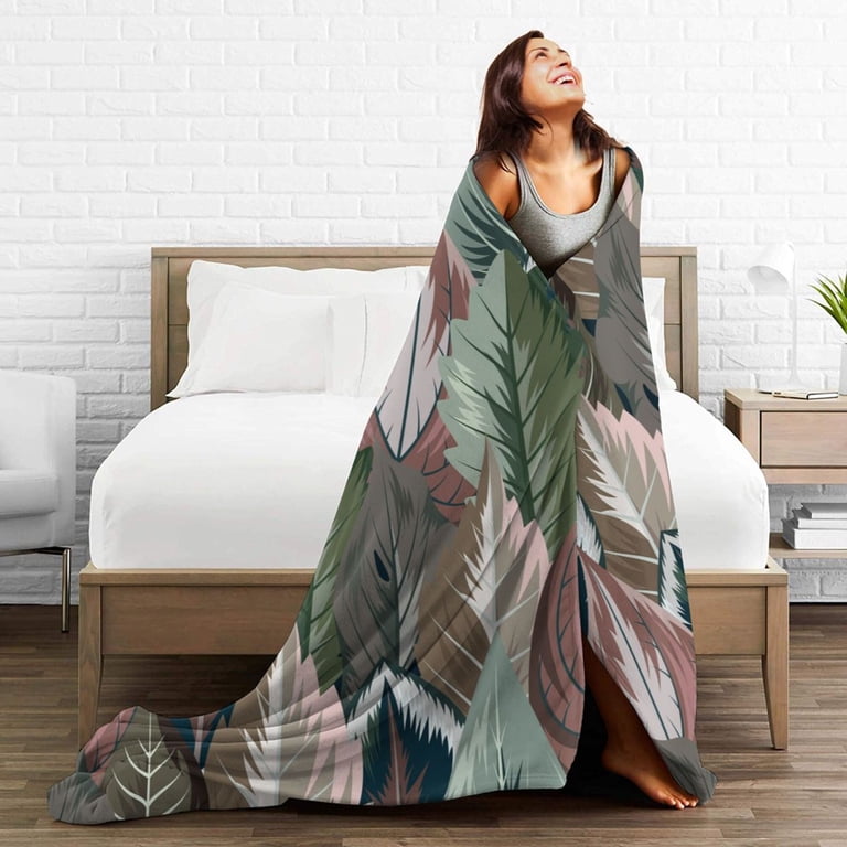 LNWH Abstract Vintage Leaf Floral Texture Pattern Throw Blanket
