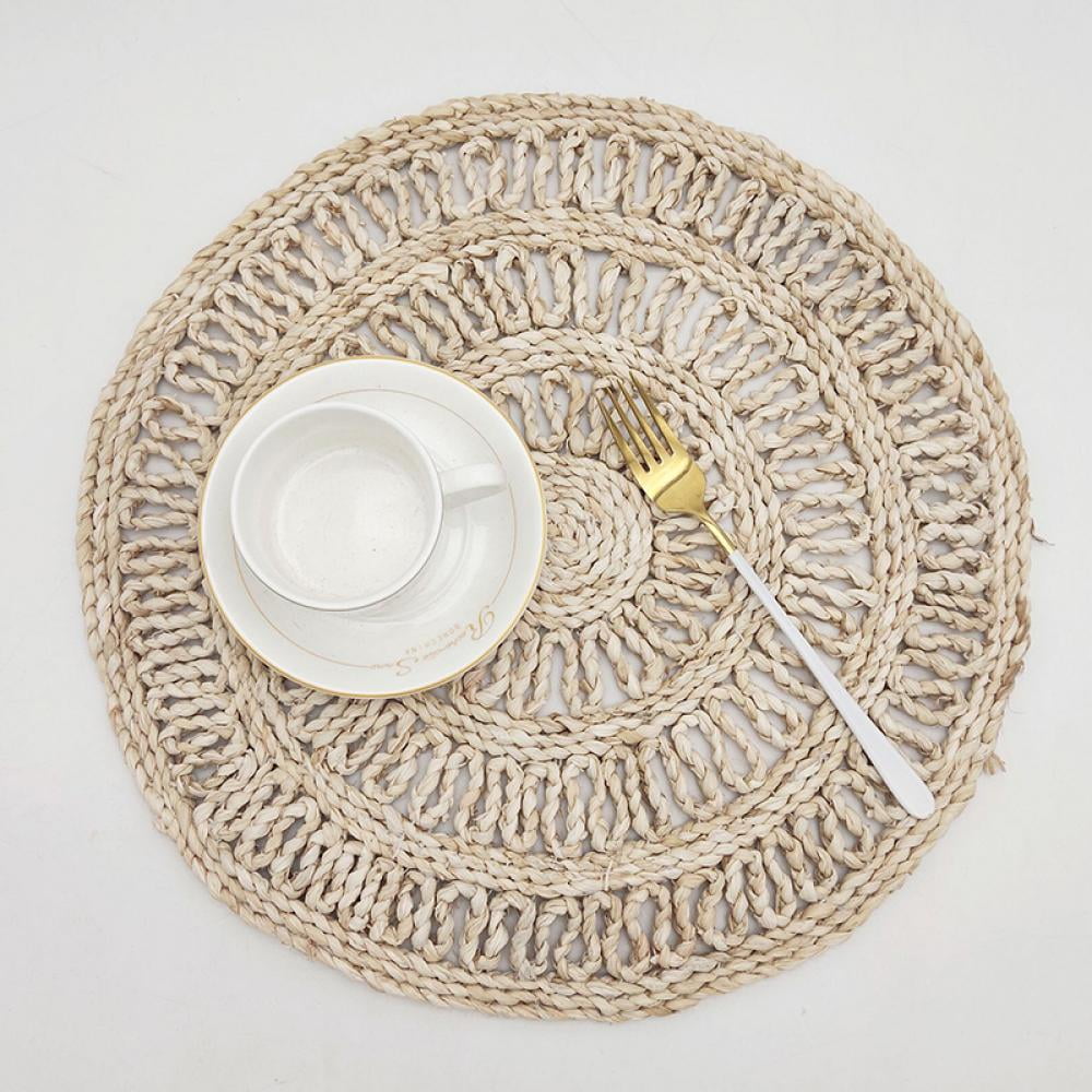 Angmile Round Straw Woven Placemat,Corn Husk Weave Placemat,Handmade