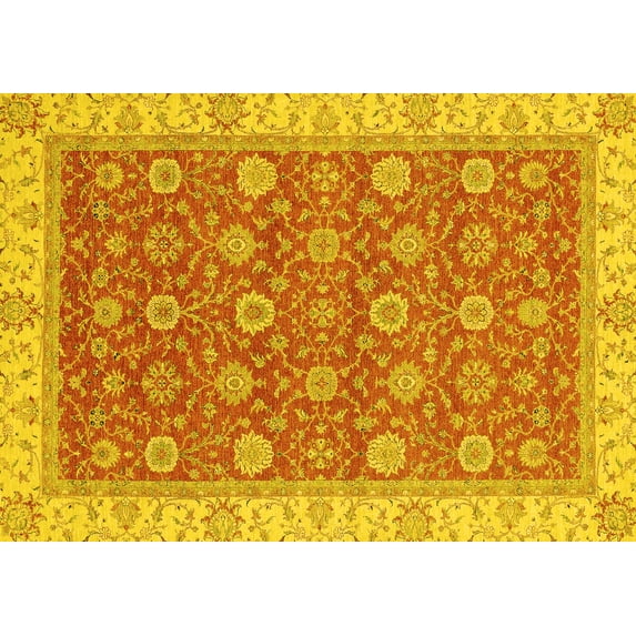 Ahgly Company Machine Washable Indoor Rectangle Oriental Yellow Traditional Area Rugs, 2' x 4'