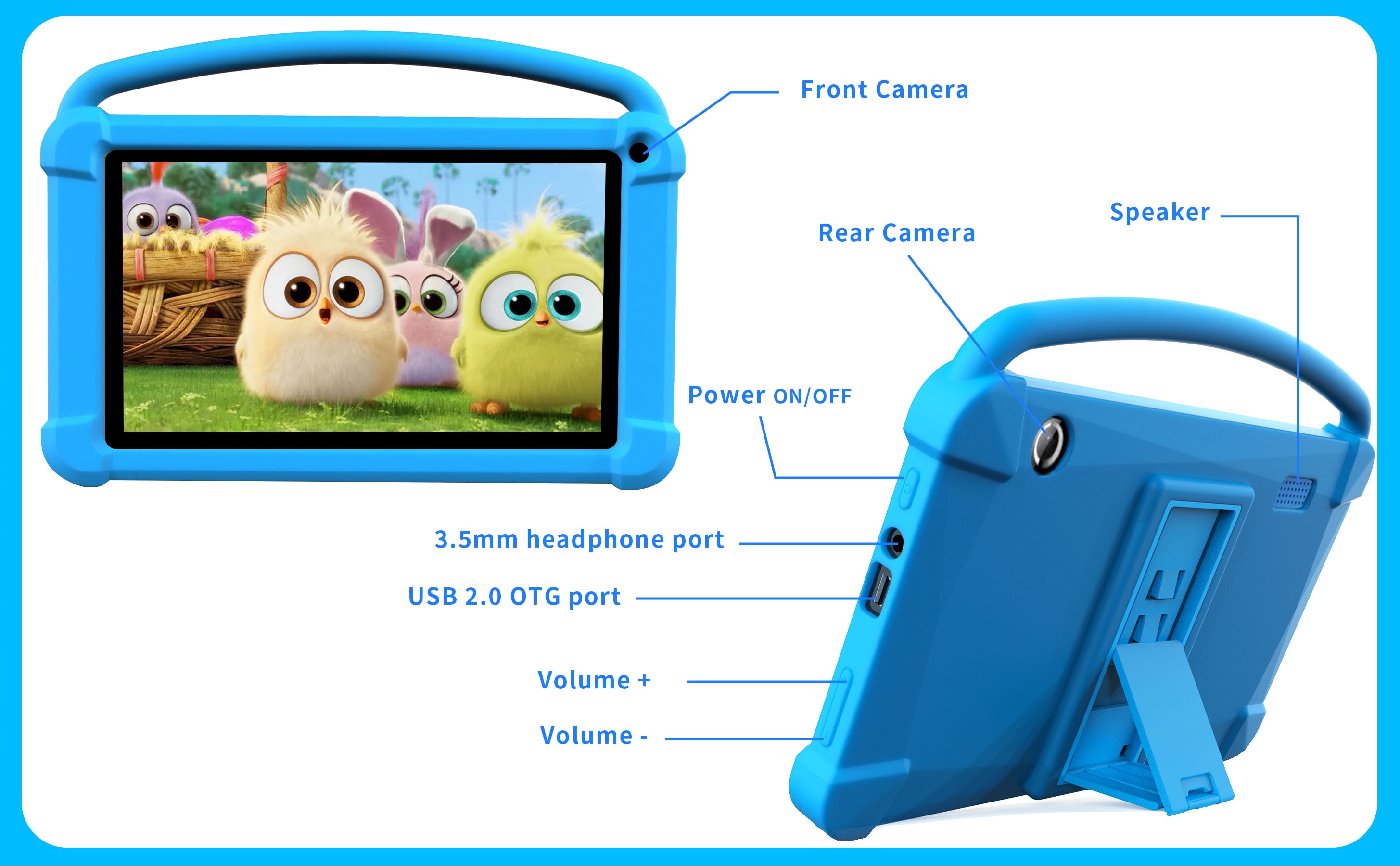 Kids Tablet, 7 Inch Tablet for Kids, Android 12 Tablet 4(2+2)GB RAM+16GB Storage, Toddler Tablets with KIDOZ Parental Control App, WiFi, Bluetooth, Best Gift for Kids Learning and Playing