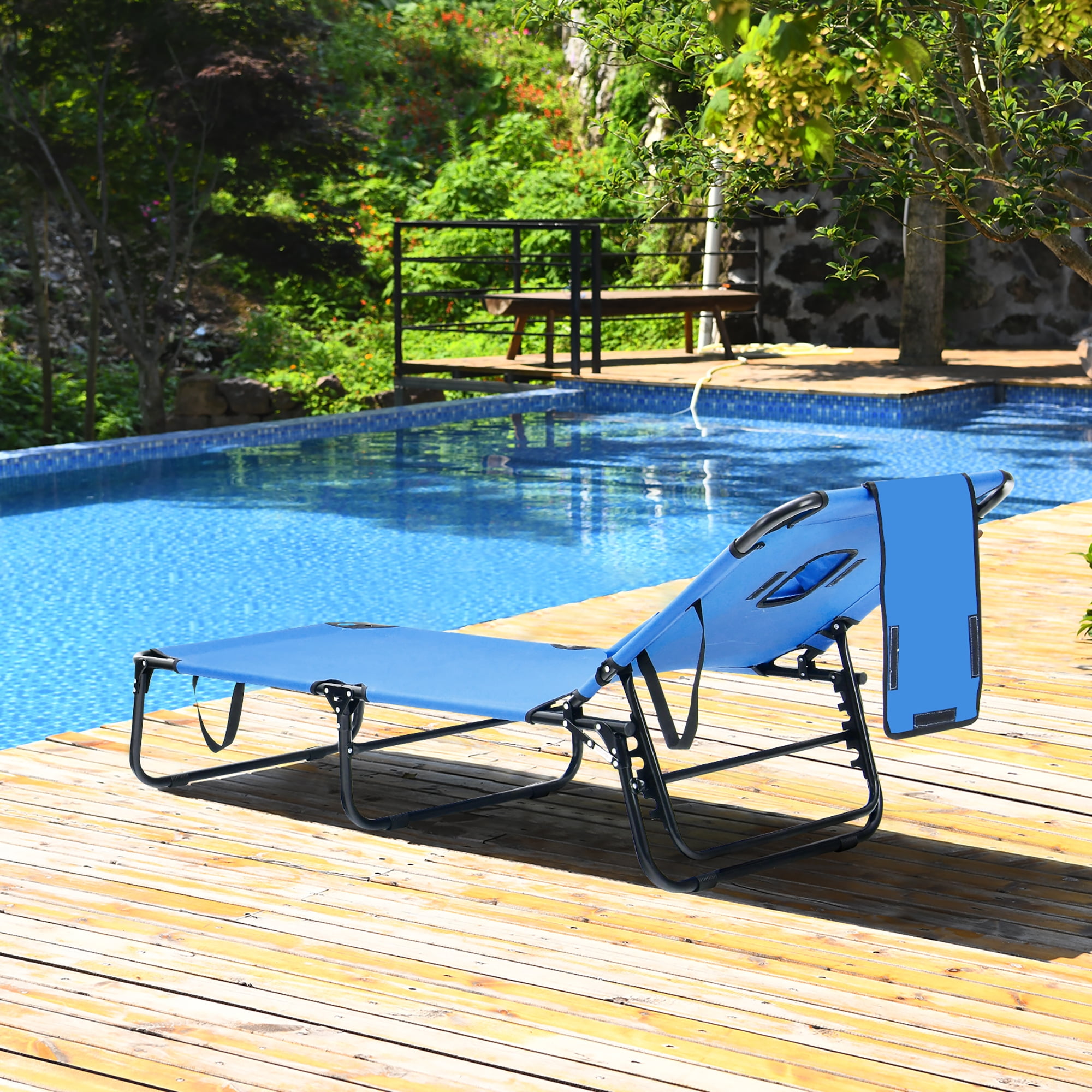 Costway Beach Chaise Lounge Chair with Face Hole Pillows 5 Position Adjustable Backrest