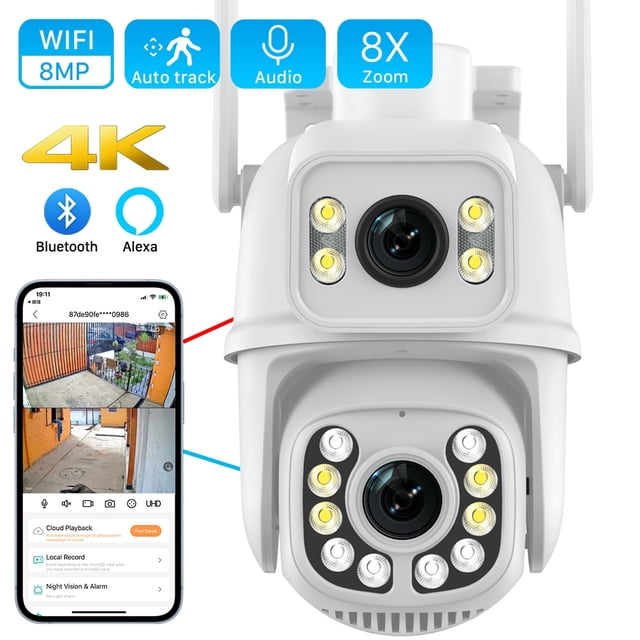 BESDER Cámara de seguridad IP de 8MP y 4K con Wifi, lente Dual, protección impermeable, videovigilancia CCTV, alarma de luz blanca