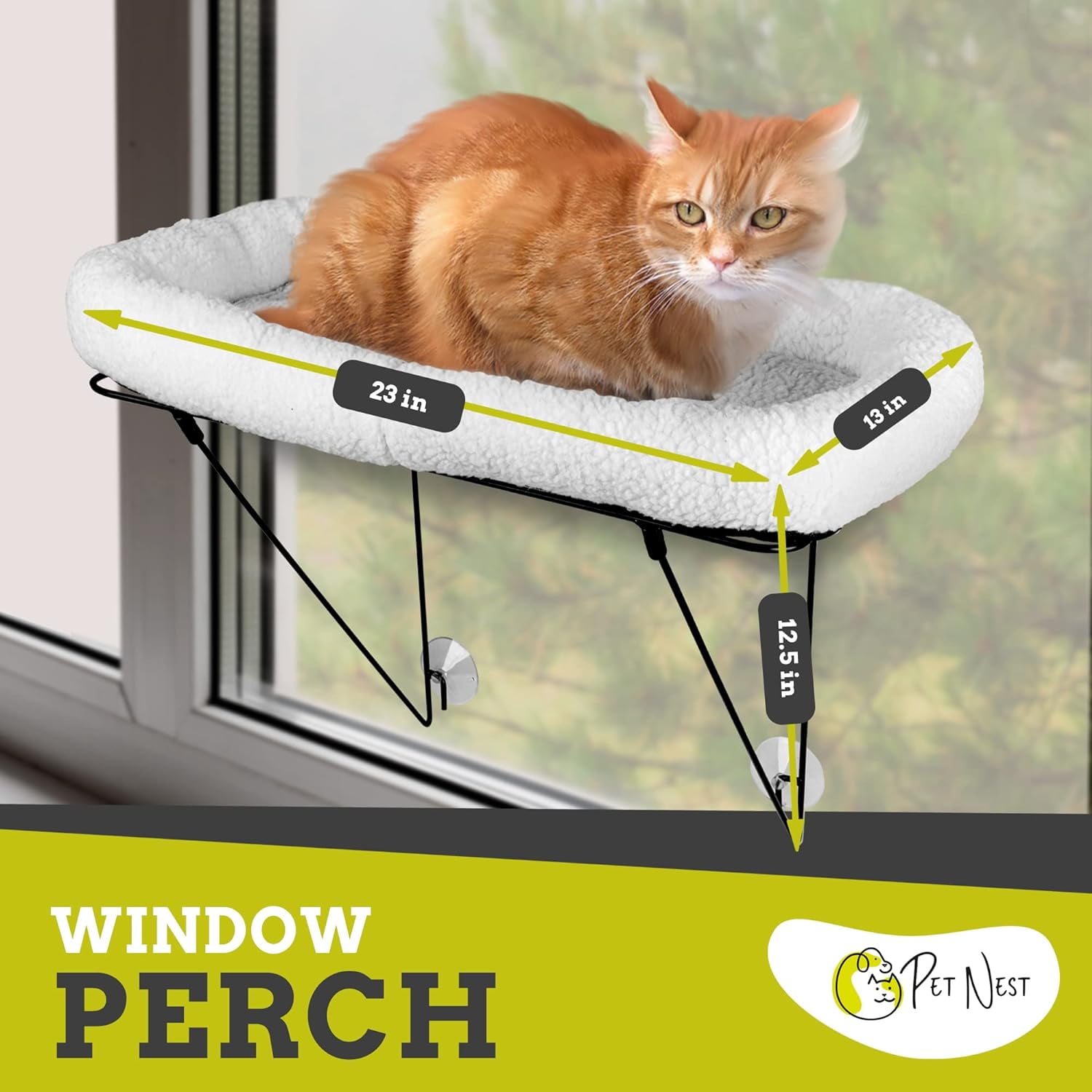Pet Nest Cat Window Perch - Cat Window Hammock for Small Pets with Heavy Duty Metal Supporting Stand & 4 Strong Suction Cups - Pet Foldable Window Hammock Including Cat Ball Toy - White