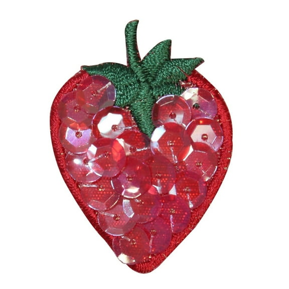 ID 1221A Strawberry With Sequins Patch Fruit Food Embroidered Iron On Applique