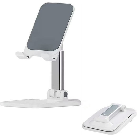 Phone Stand for Desk Foldable Adjustable Angle Height Portable Cell Phone Holder Compatible with iPhone Ipad Android (White)