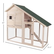 Pawhut 55 L 2-tier Wood Rabbit Hutch Backyard Cage Small Animal House with Ramp and Outdoor Run