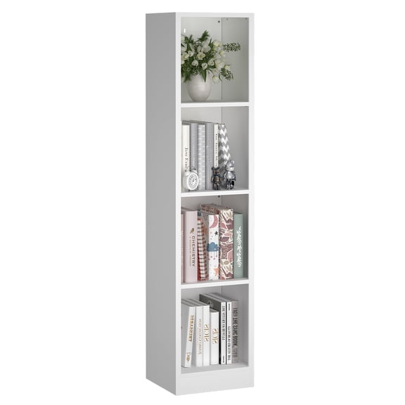Marcree 53.3"H Tall Bookshelf, 4-Tier Bookshelves and Bookcases, Corner Storage Standing Narrow Bookshelf for Home Office, Living Room, Bedroom, White